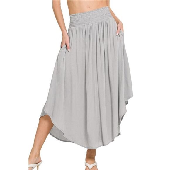 Zenana Outfitters Dresses & Skirts - Zenana Woven Crinkle Smocked Waist Maxi Skirt W Pockets